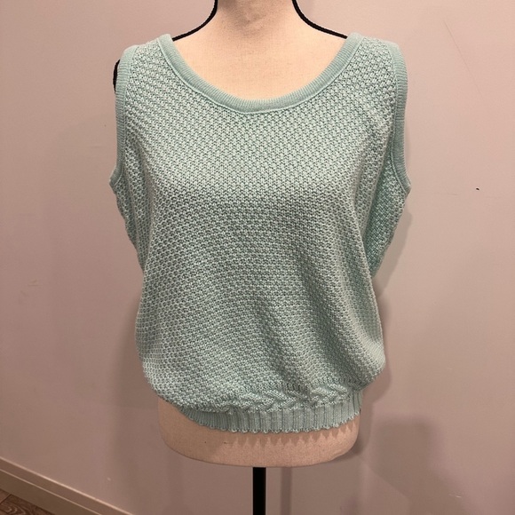 Vintage knit sweater vest, homemade  chunky knit SZ L EUC mint green - Picture 1 of 5